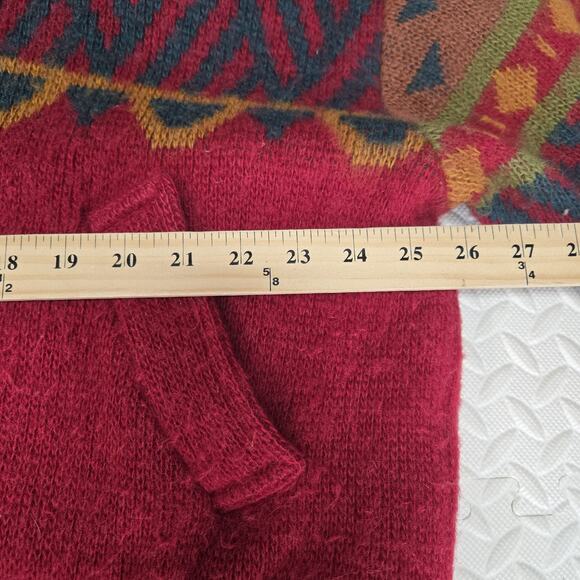 Vintage Alafoss 100% Wool Coat Icelandic Medium Oversized Aztec Southwestern Red - Picture 9 of 14